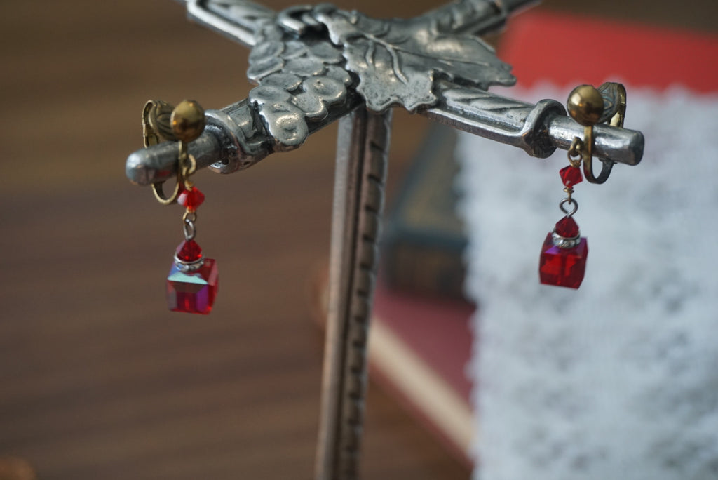 Vintage Red Crystal Clip-On Earrings