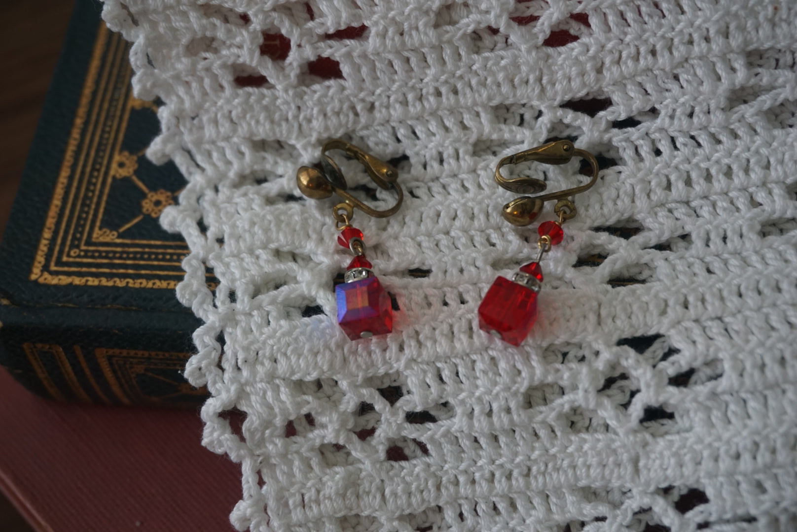 Vintage Red Crystal Clip-On Earrings