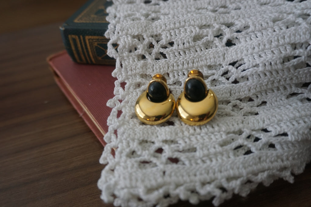 Vintage Statement Earrings Gold and Black