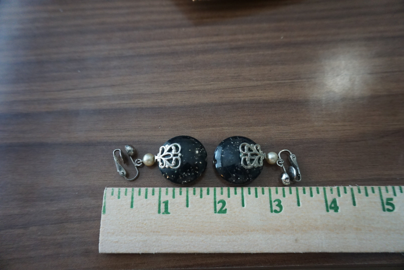 Vintage Black and Silver Clip-On Earrings