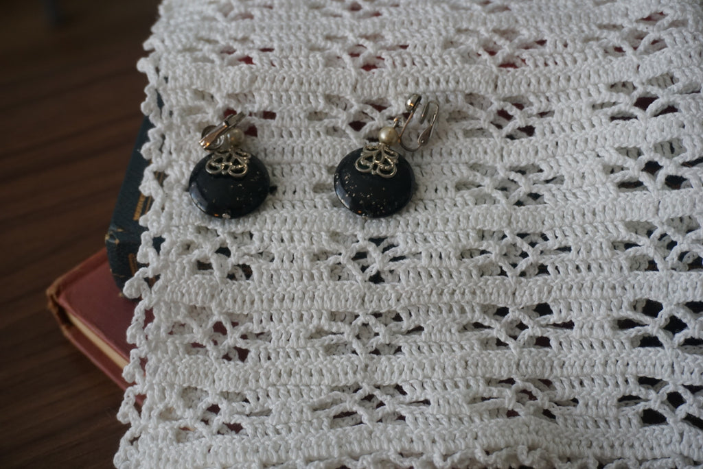 Vintage Black and Silver Clip-On Earrings