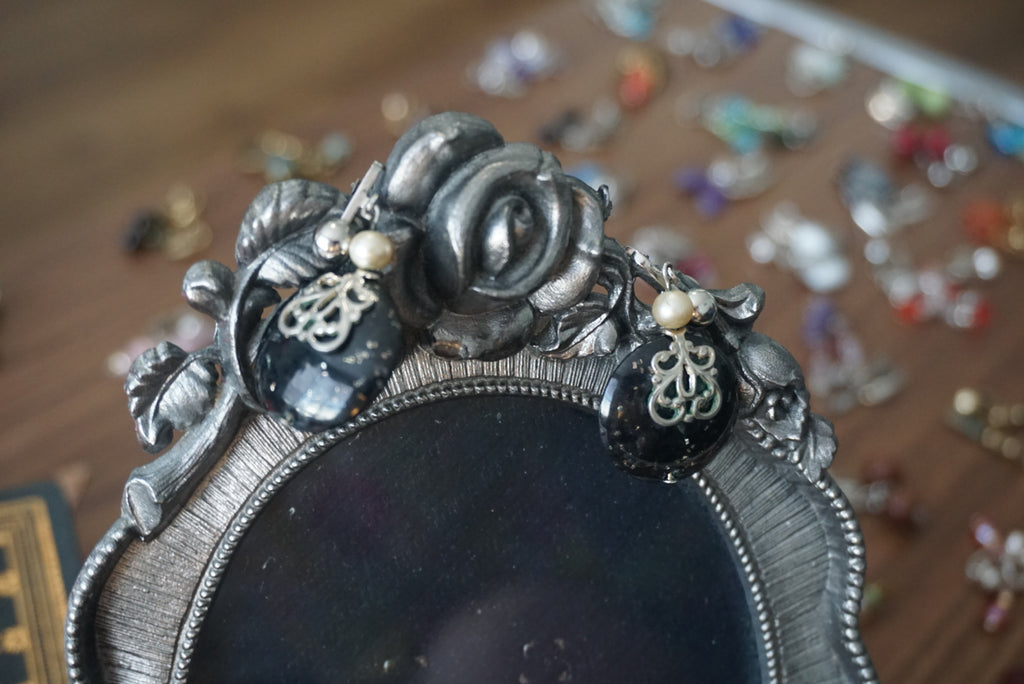 Vintage Black and Silver Clip-On Earrings