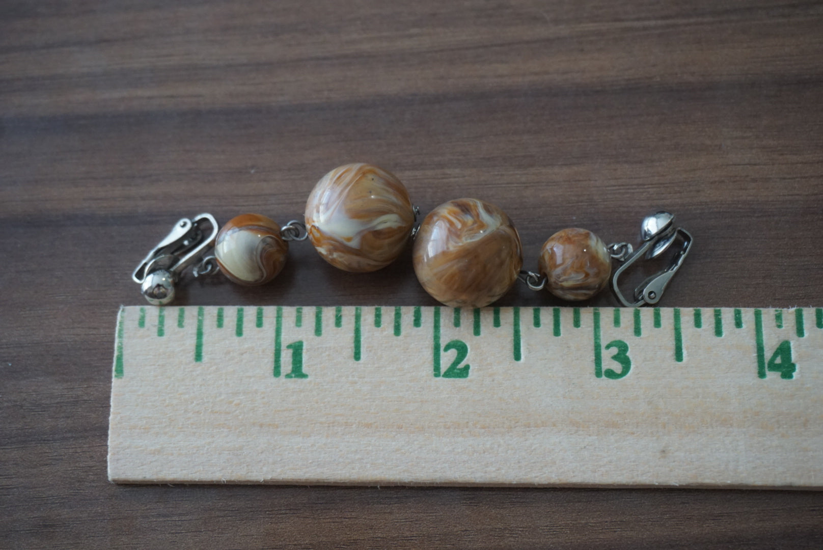 Vintage Brown Marble Clip-On Earrings