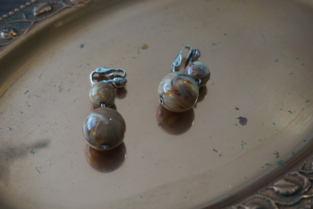 Vintage Brown Marble Clip-On Earrings