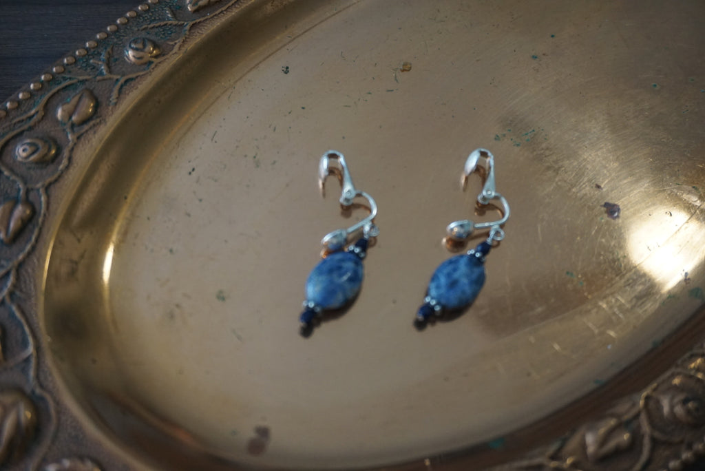 Blue Stone Clip-On Earrings