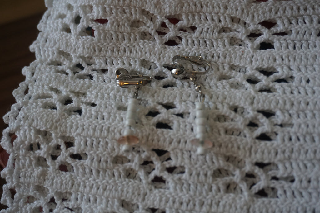 White Beaded Dangle Earrings