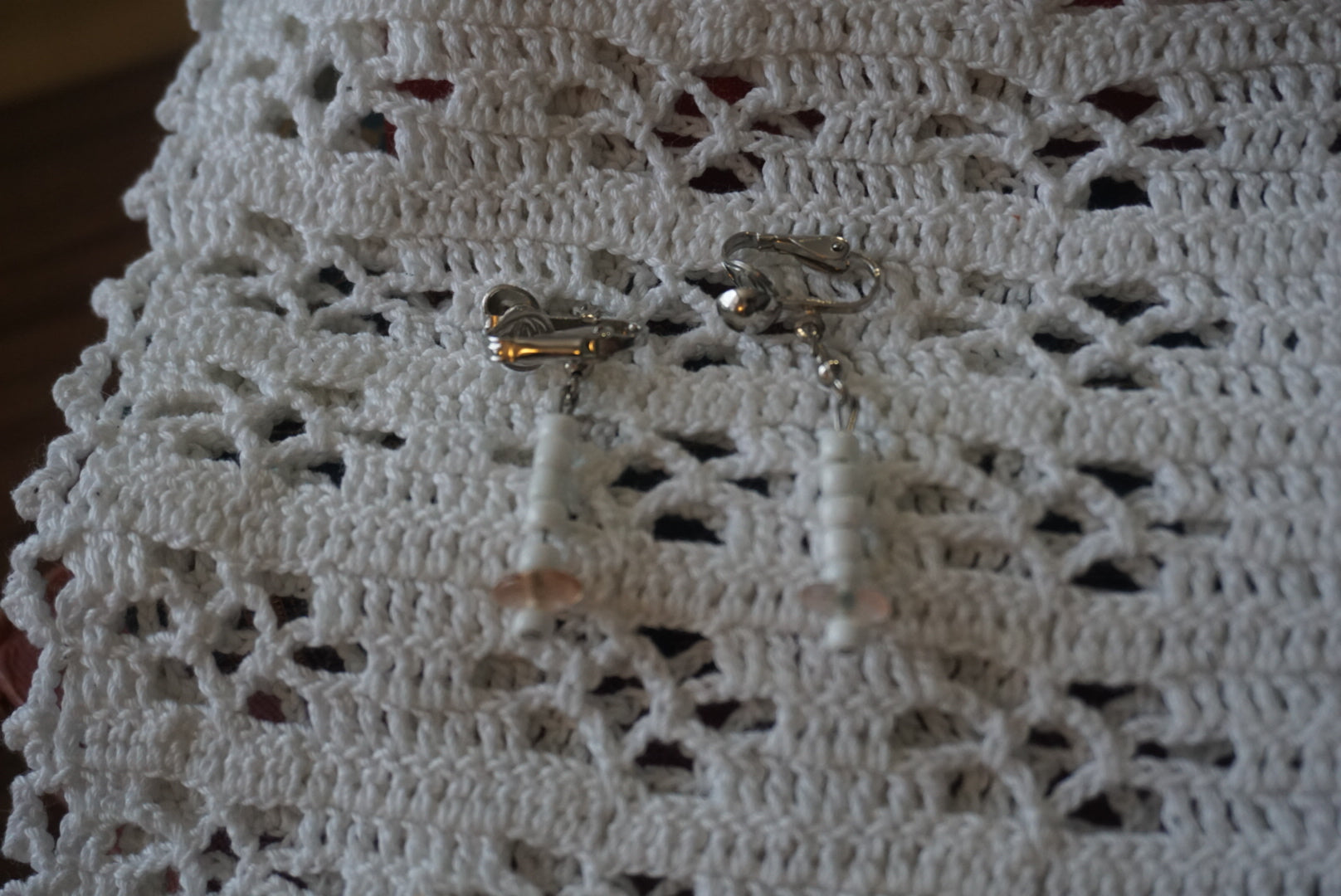 White Beaded Dangle Earrings