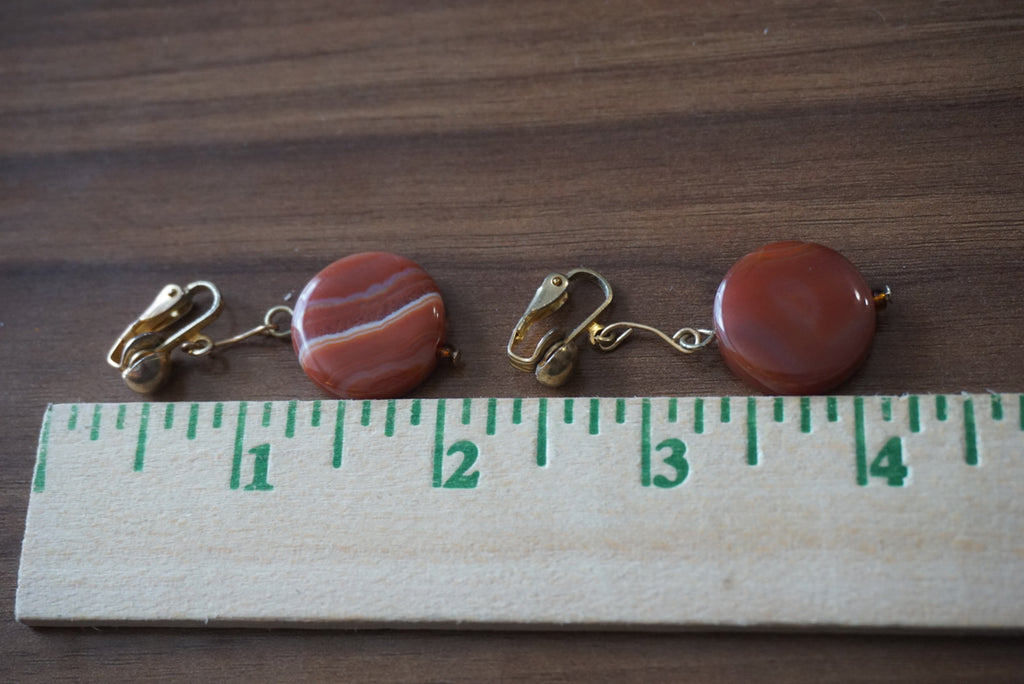 Vintage Brown Stone Clip-On Earrings