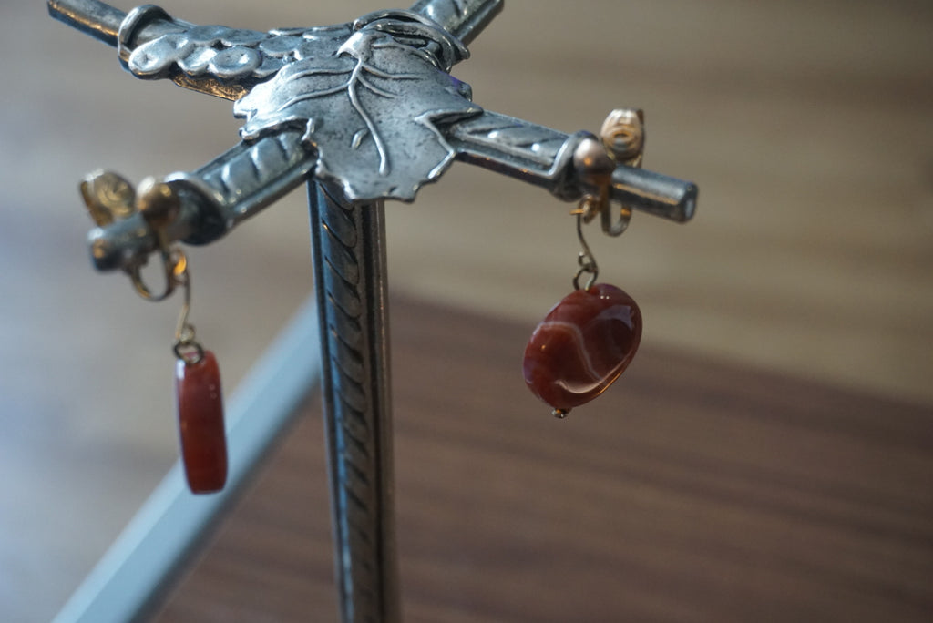 Vintage Brown Stone Clip-On Earrings