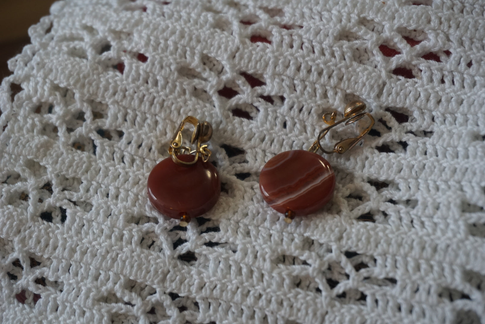 Vintage Brown Stone Clip-On Earrings