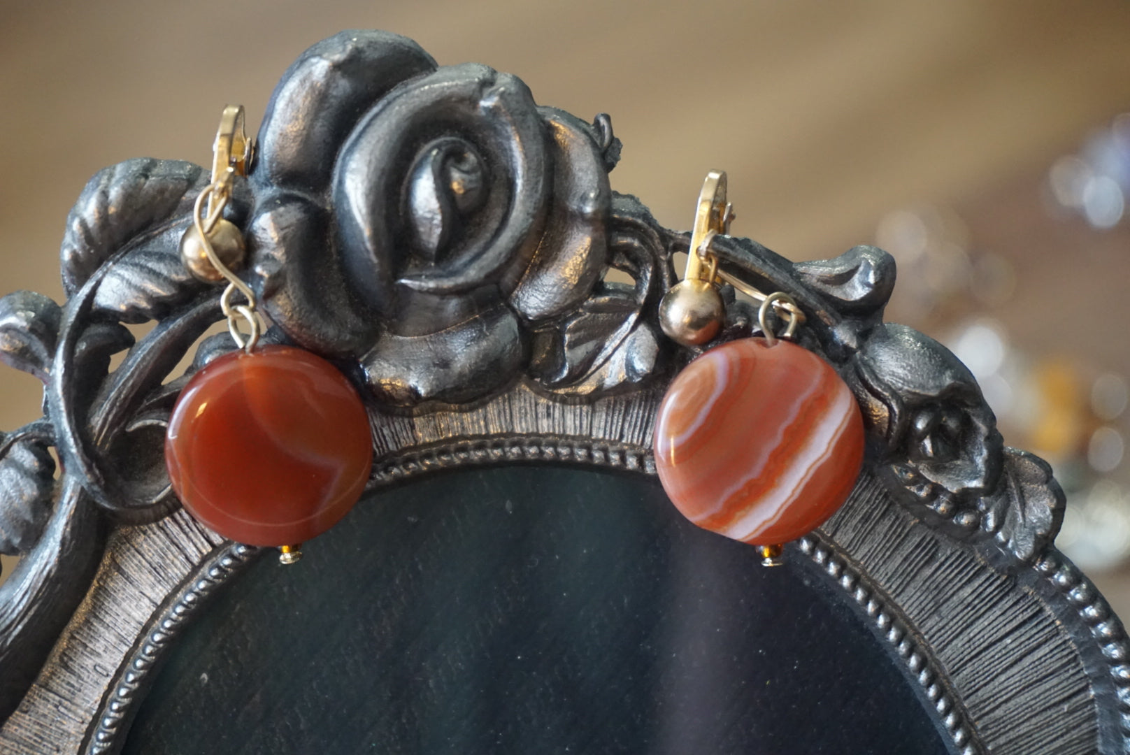 Vintage Brown Stone Clip-On Earrings