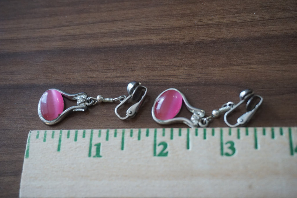 Vintage Clip-On Earrings with Pink Stone