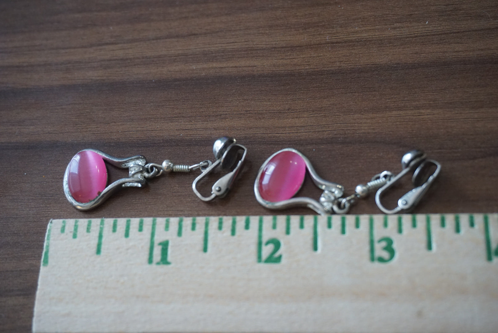 Vintage Clip-On Earrings with Pink Stone