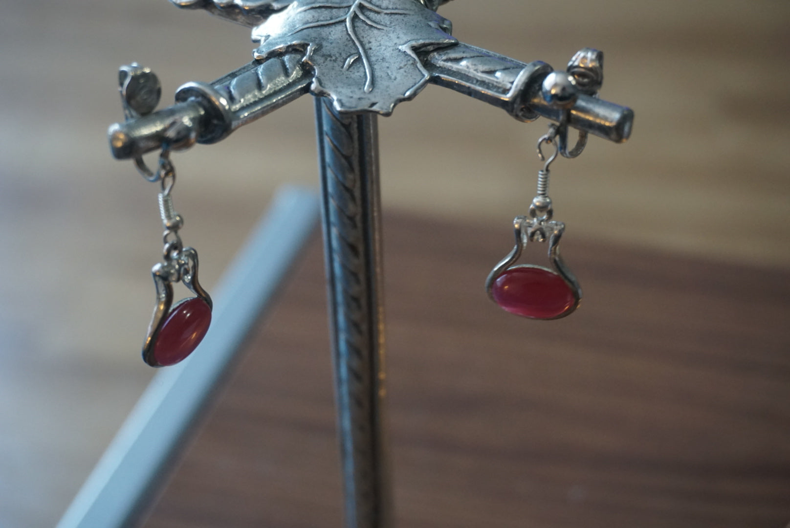 Vintage Clip-On Earrings with Pink Stone