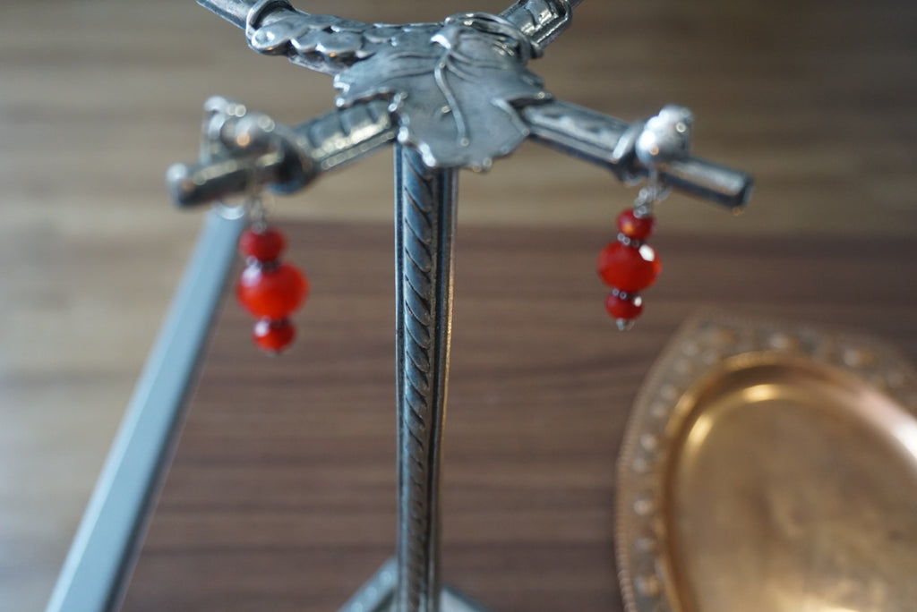 Red Bead Dangle Earrings