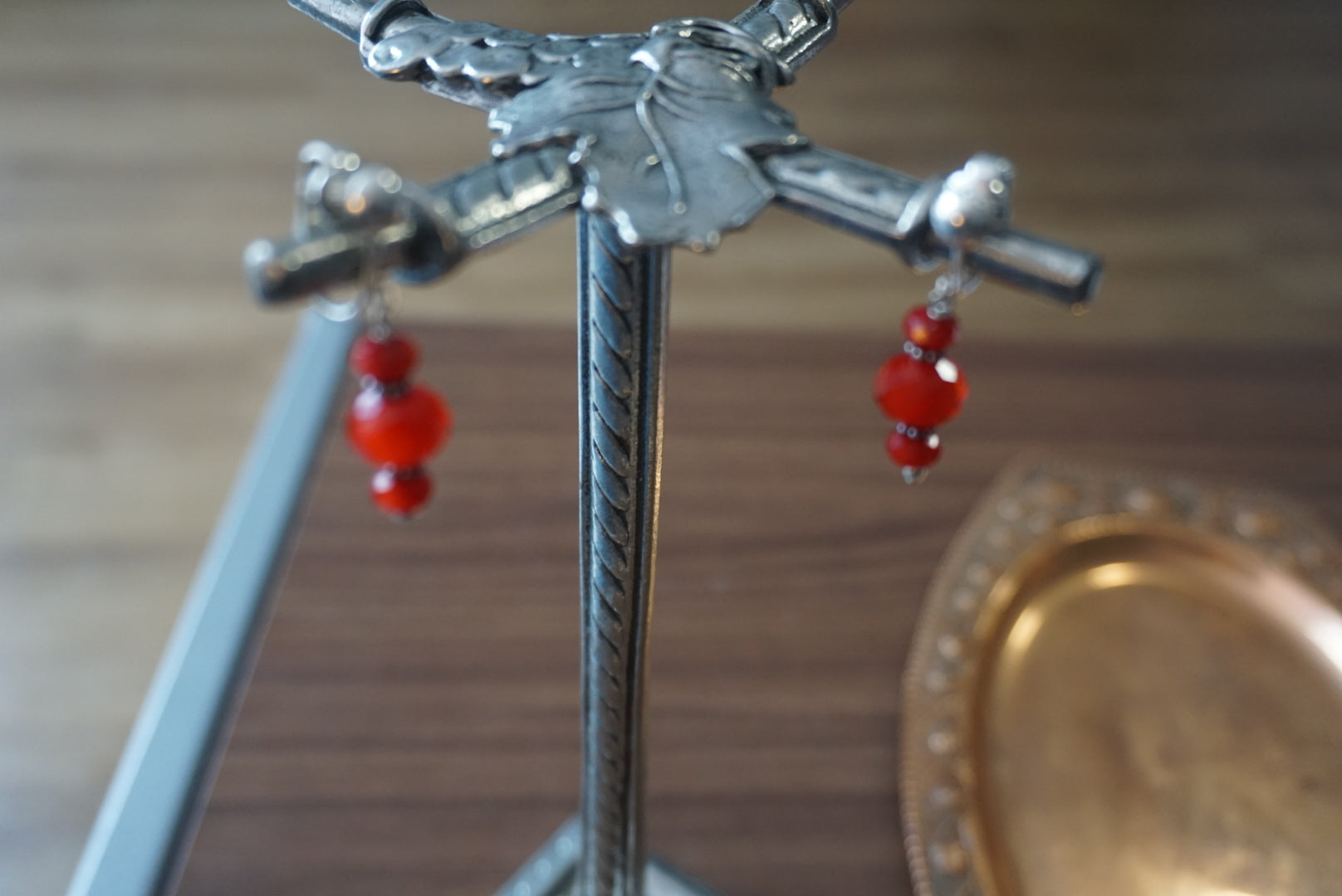 Red Bead Dangle Earrings