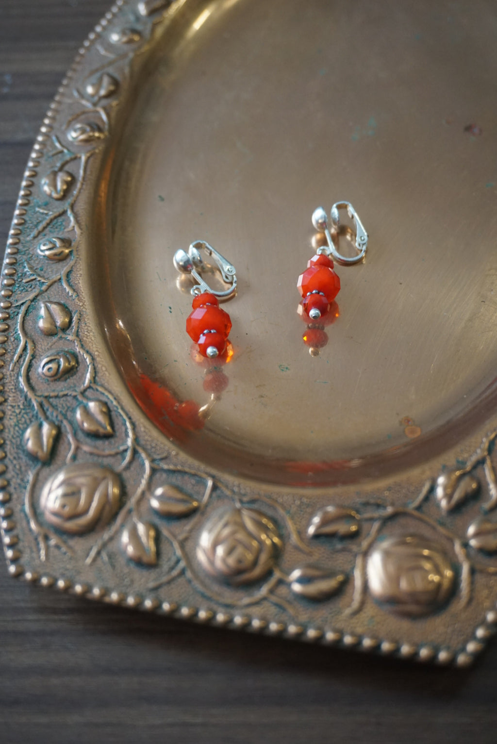 Red Bead Dangle Earrings