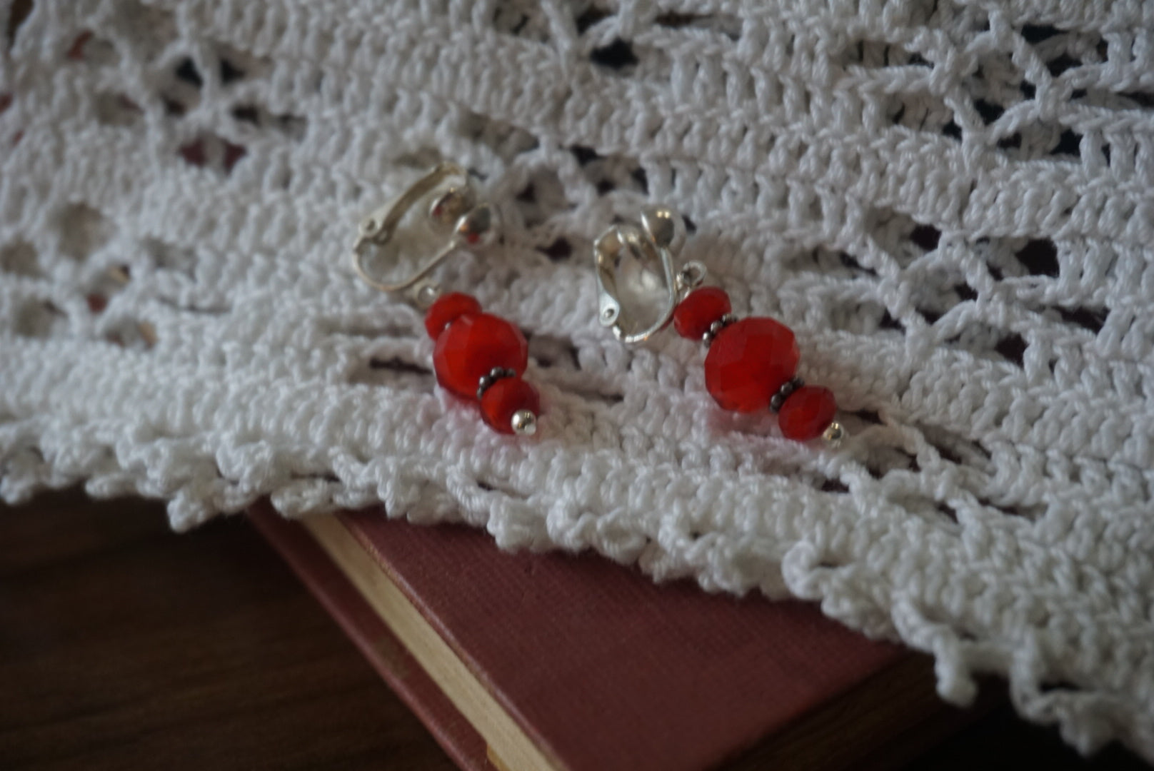 Red Bead Dangle Earrings
