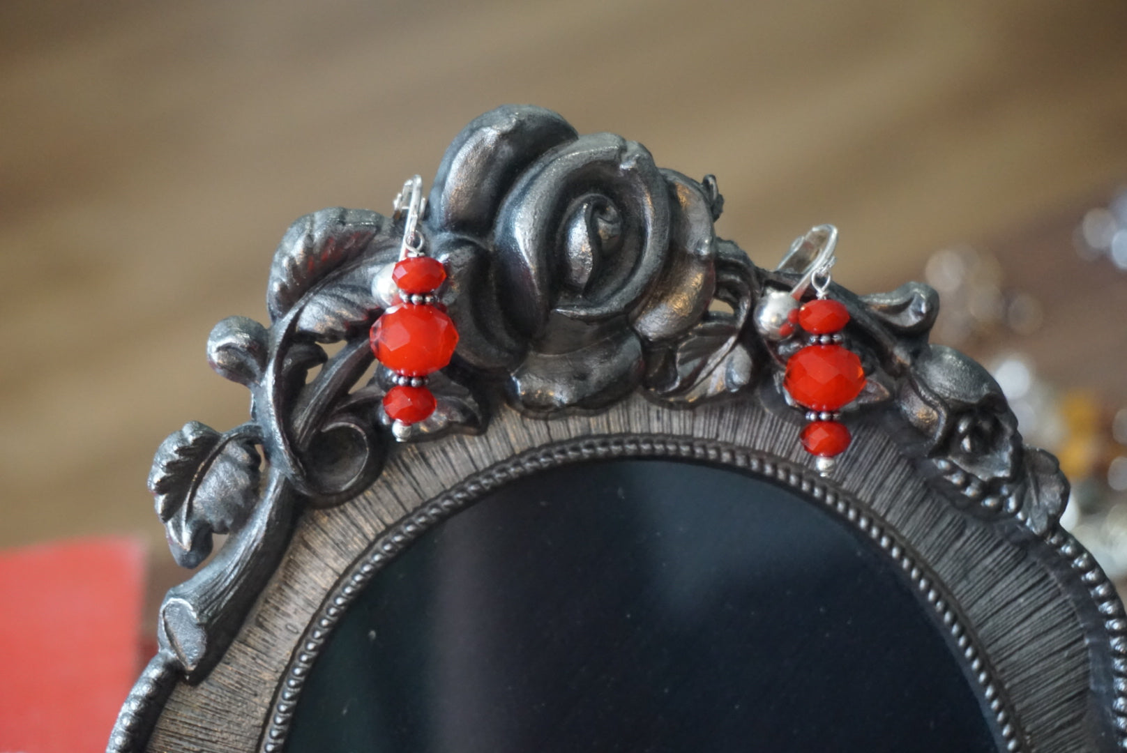Red Bead Dangle Earrings