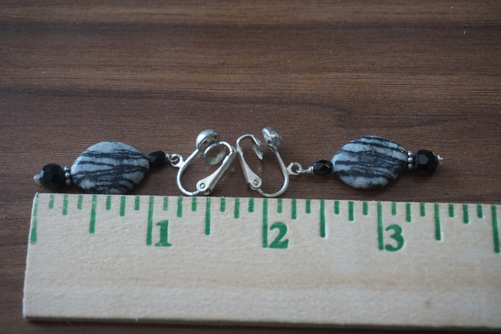 Black and Silver Beaded Dangle Earrings