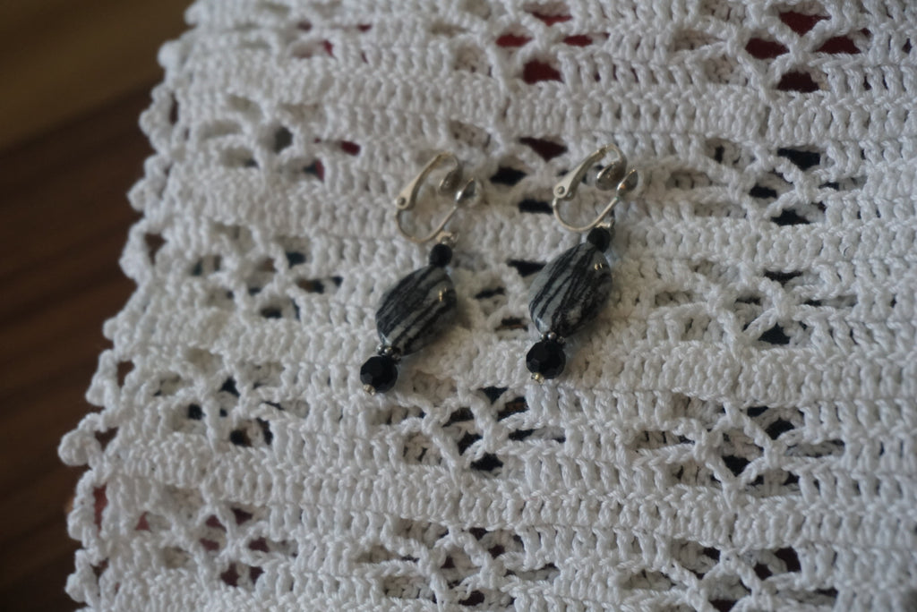 Black and Silver Beaded Dangle Earrings