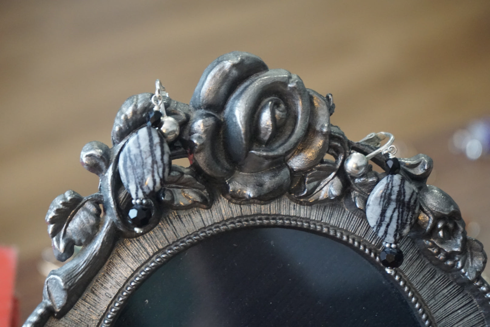 Black and Silver Beaded Dangle Earrings