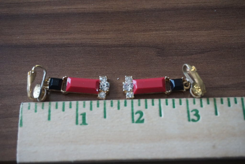 Vintage Red and Black Enamel Clip-On Earrings