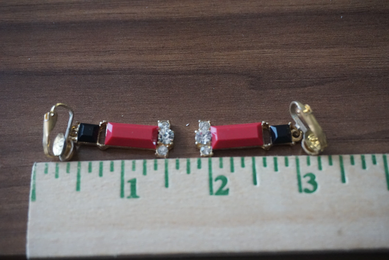 Vintage Red and Black Enamel Clip-On Earrings