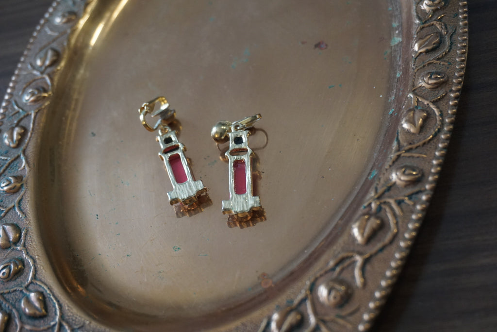 Vintage Red and Black Enamel Clip-On Earrings