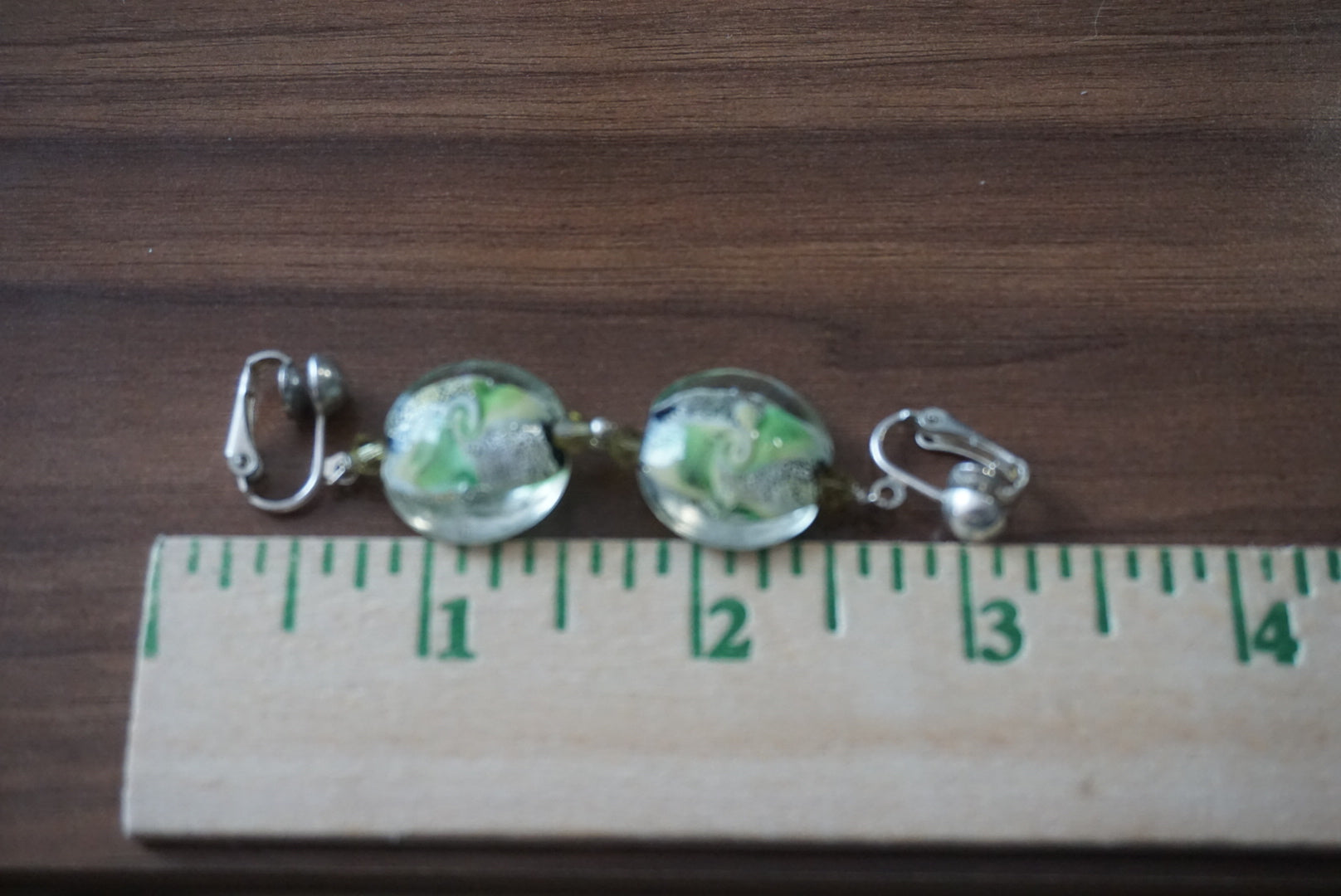 Artistic Green and Silver Earrings