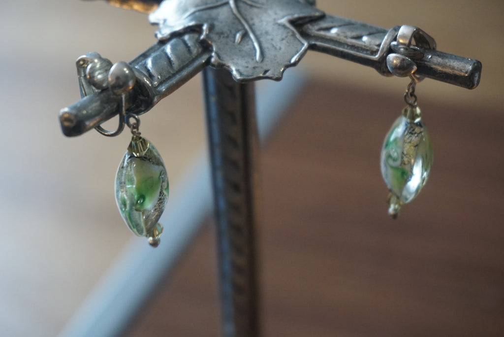 Artistic Green and Silver Earrings