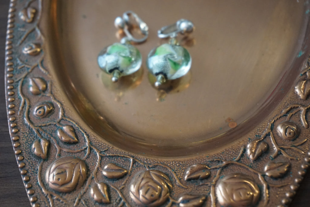 Artistic Green and Silver Earrings