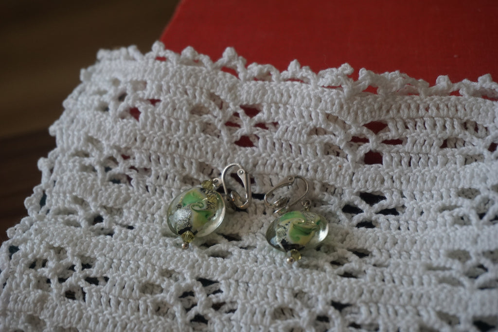 Artistic Green and Silver Earrings