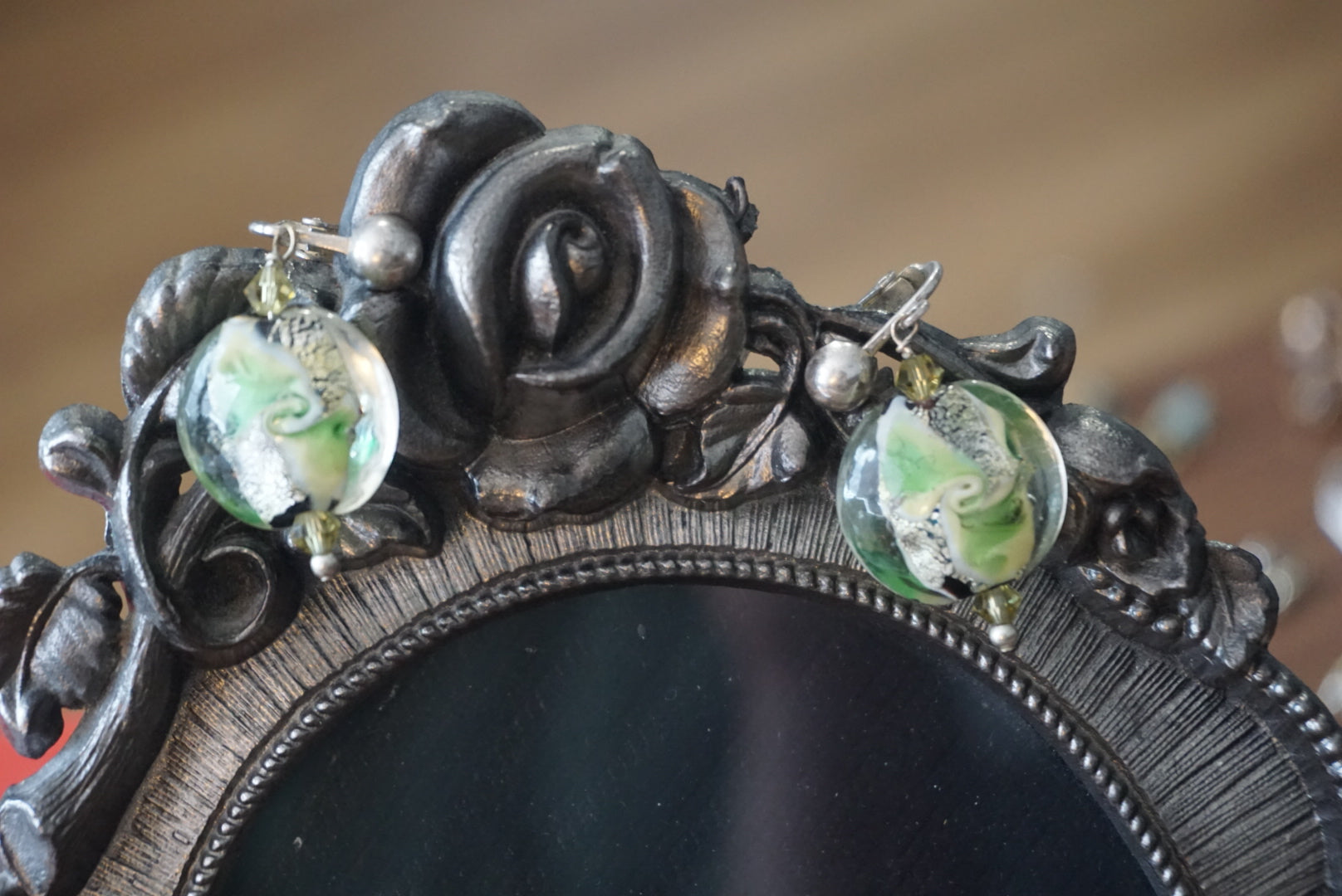 Artistic Green and Silver Earrings