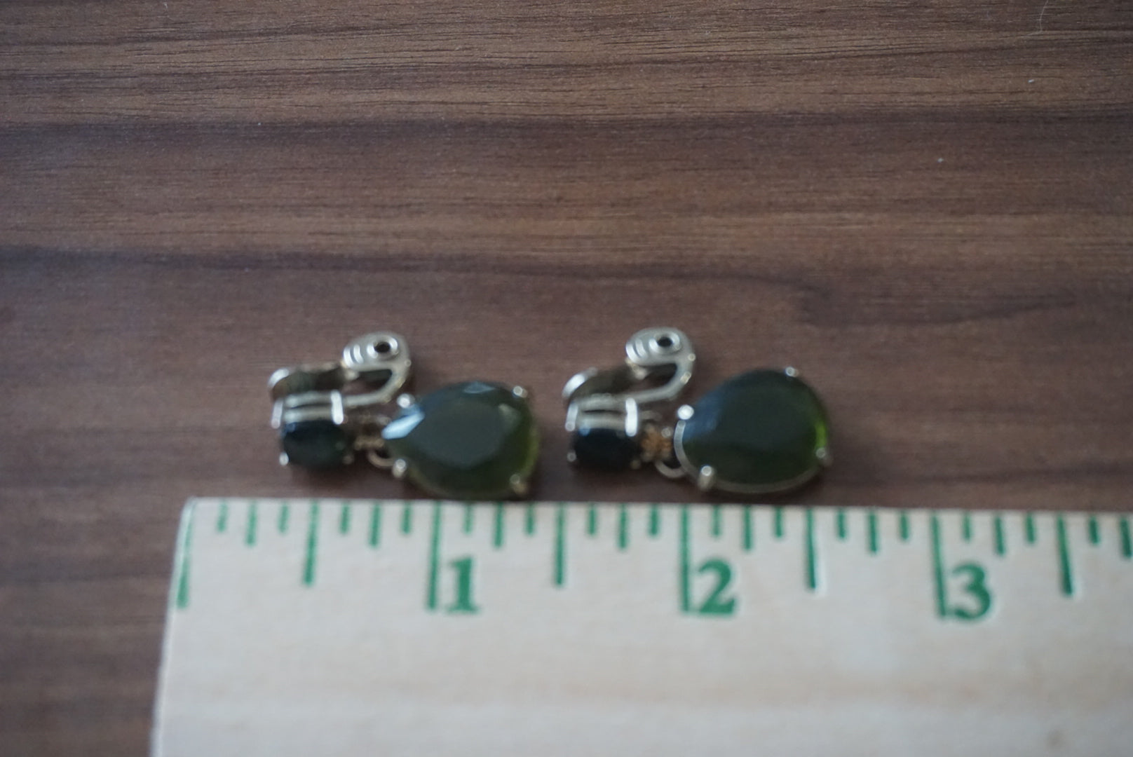 Green Stone Earrings with Gold Setting