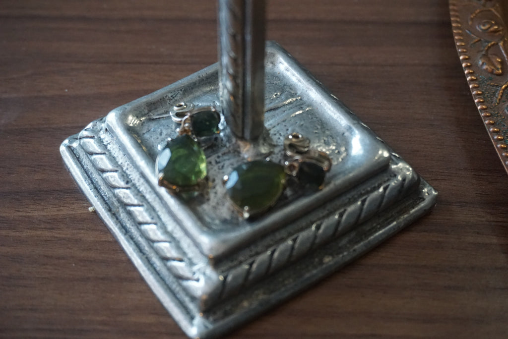 Green Stone Earrings with Gold Setting