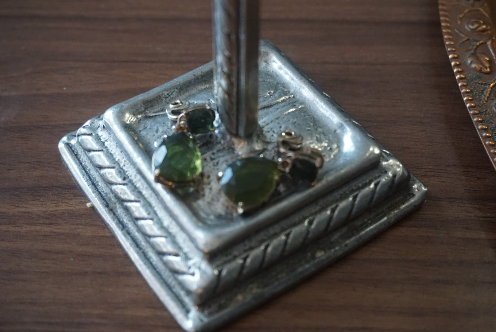 Green Stone Earrings with Gold Setting