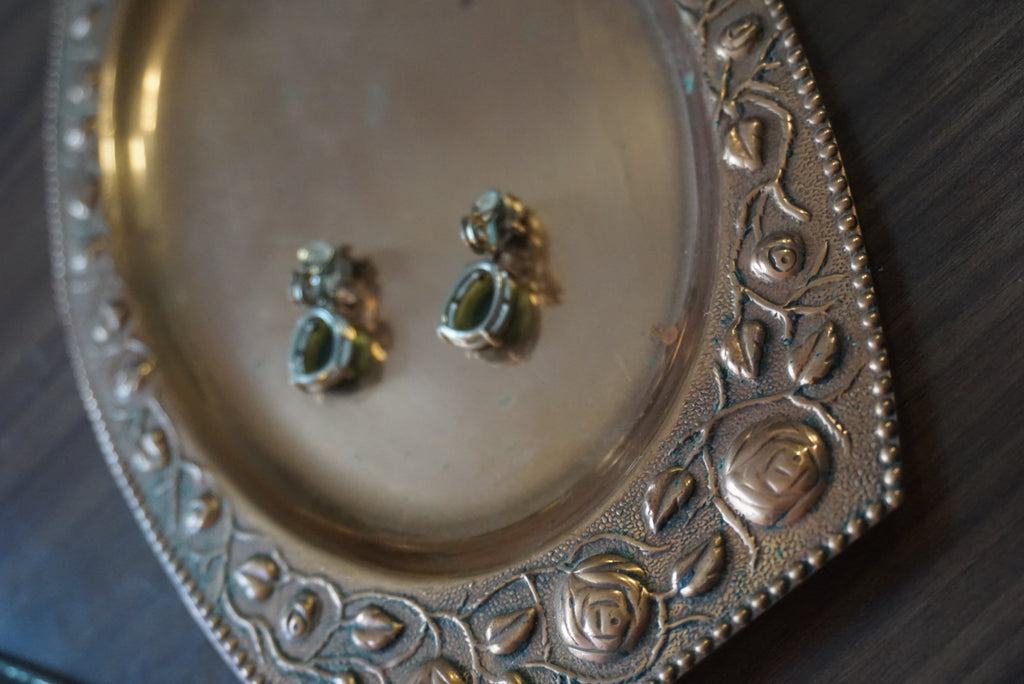 Green Stone Earrings with Gold Setting