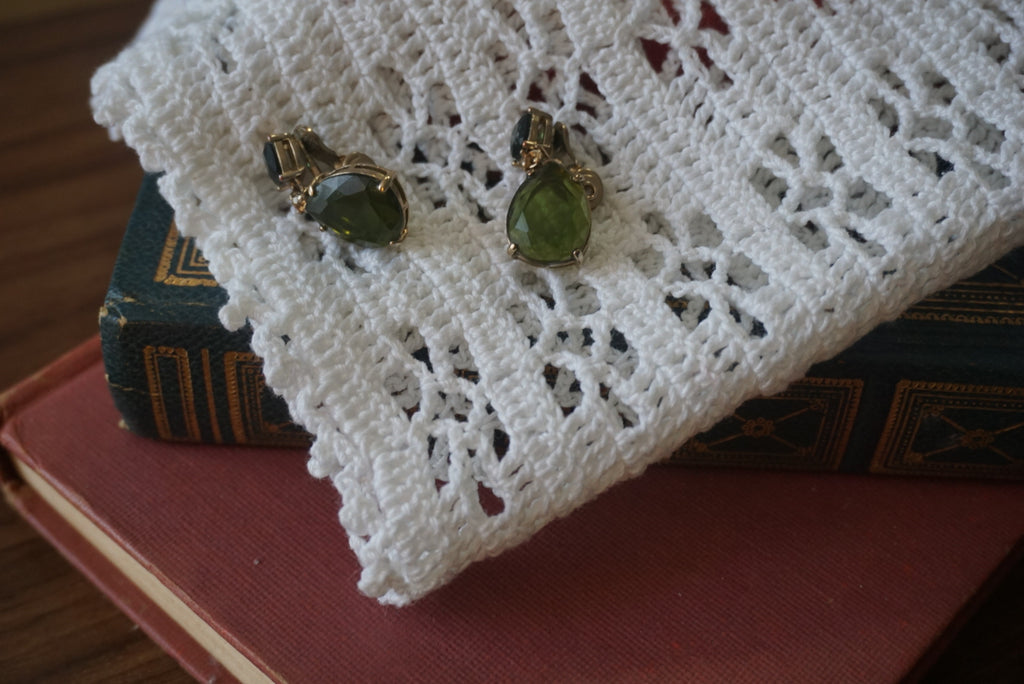 Green Stone Earrings with Gold Setting