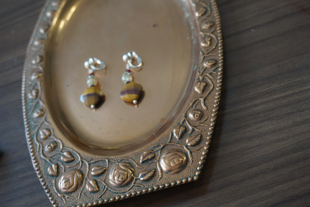Colorful Tiger Eye and Silver Earrings