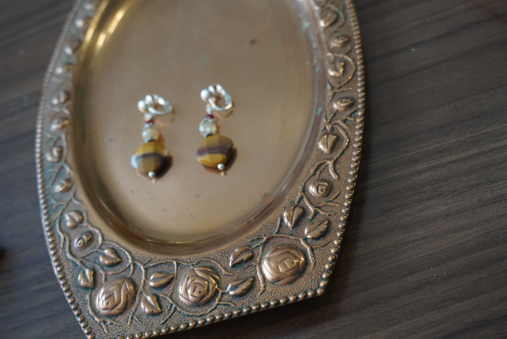 Colorful Tiger Eye and Silver Earrings