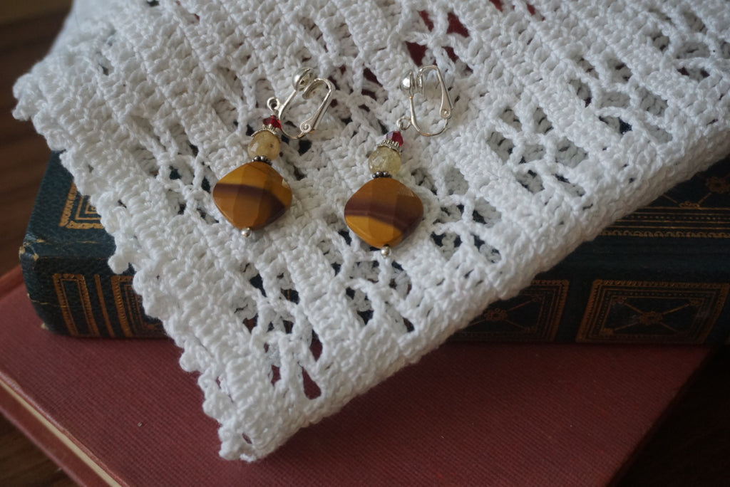 Colorful Tiger Eye and Silver Earrings