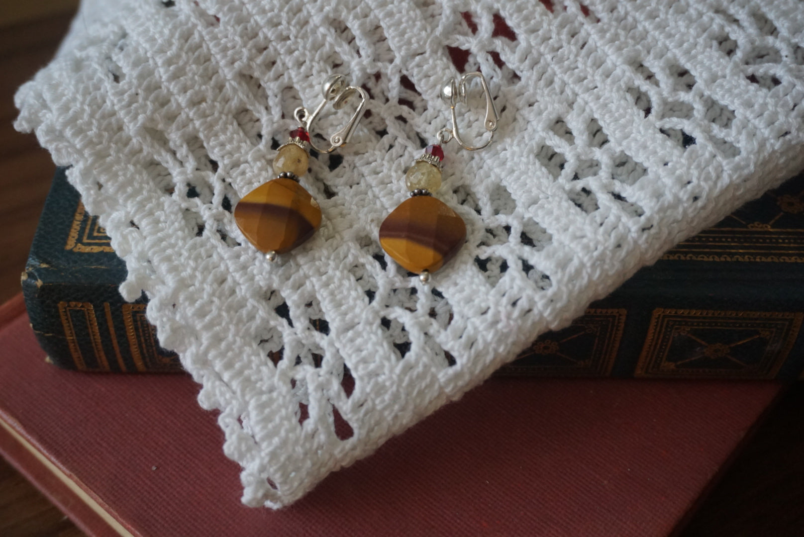 Colorful Tiger Eye and Silver Earrings