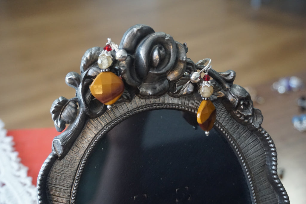 Colorful Tiger Eye and Silver Earrings