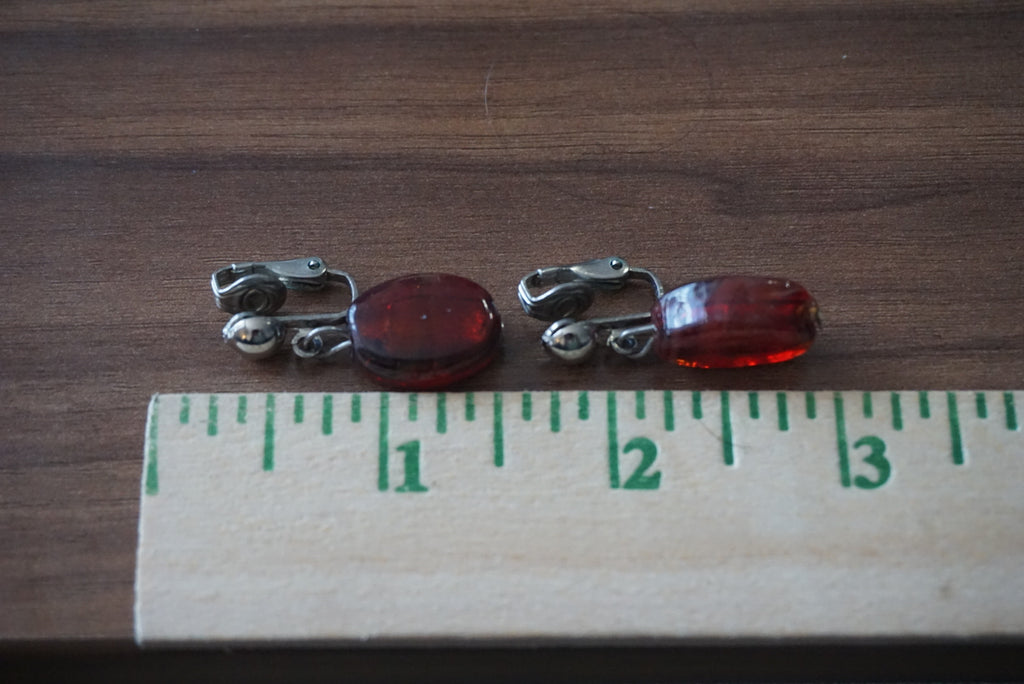 Vintage Red and Silver Clip-On Earrings