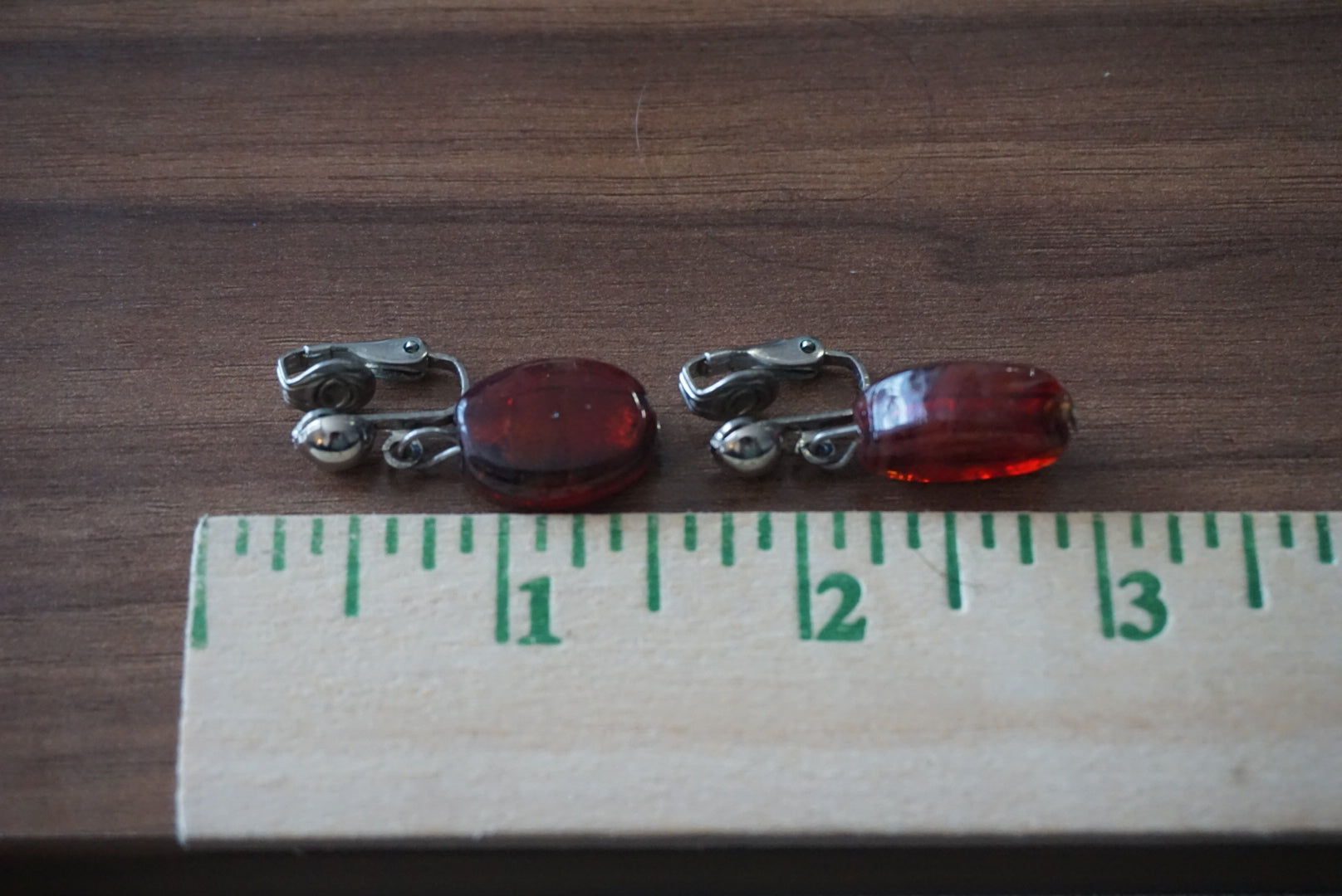 Vintage Red and Silver Clip-On Earrings
