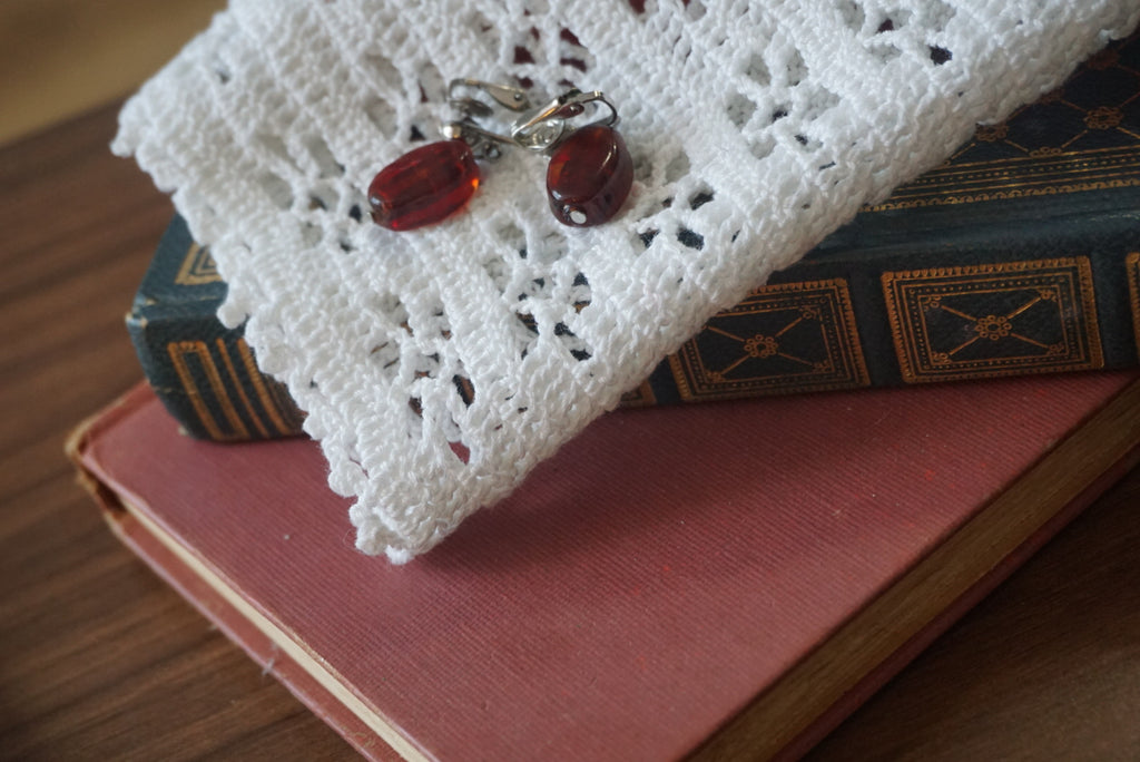 Vintage Red and Silver Clip-On Earrings