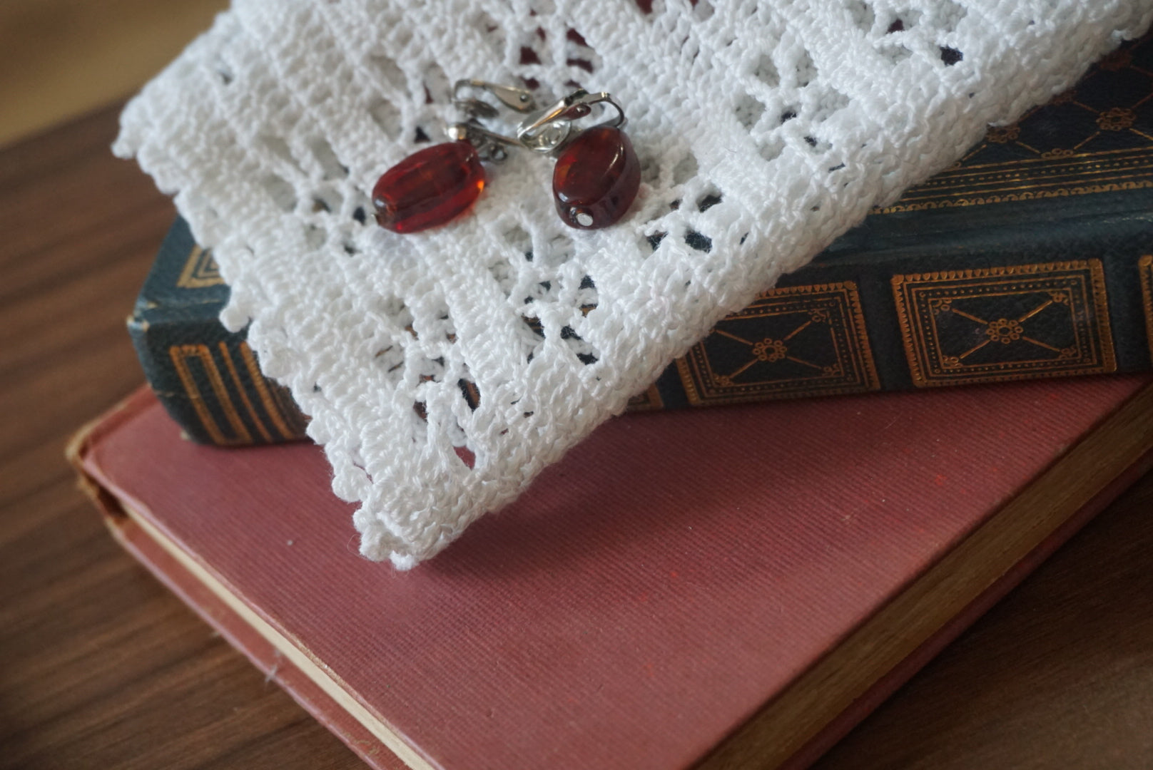 Vintage Red and Silver Clip-On Earrings