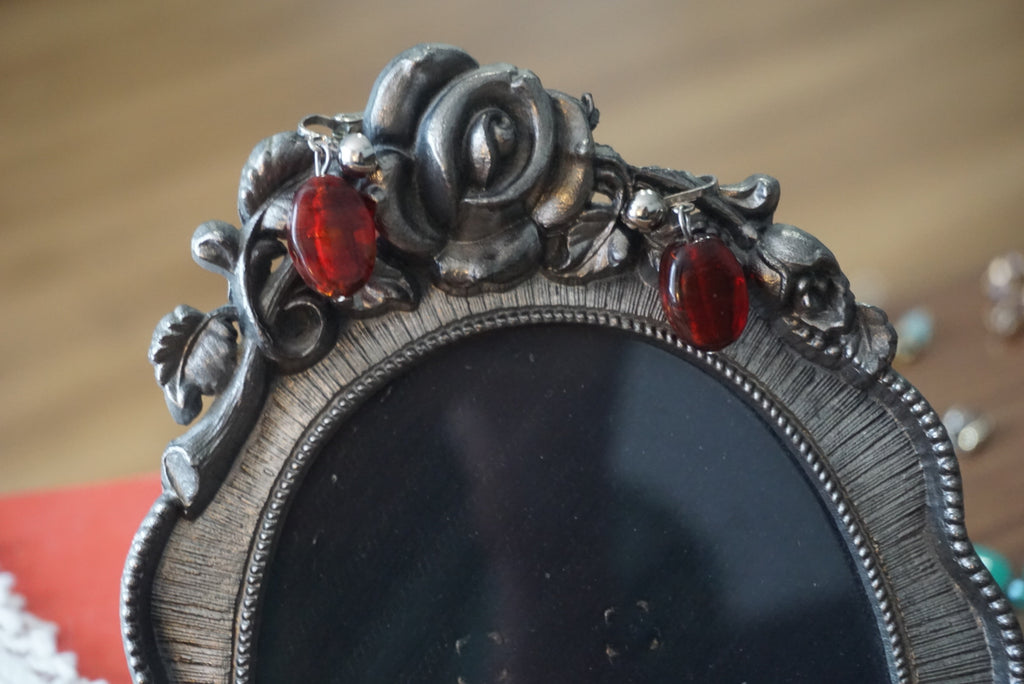 Vintage Red and Silver Clip-On Earrings