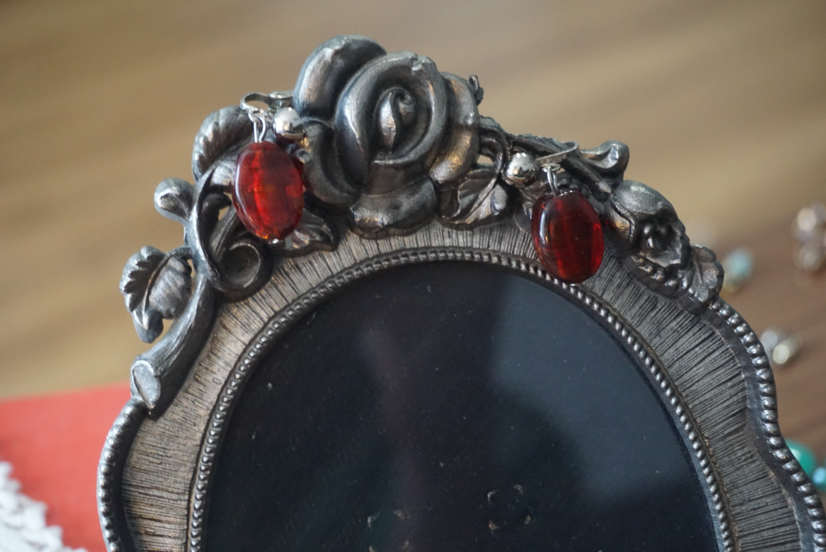 Vintage Red and Silver Clip-On Earrings